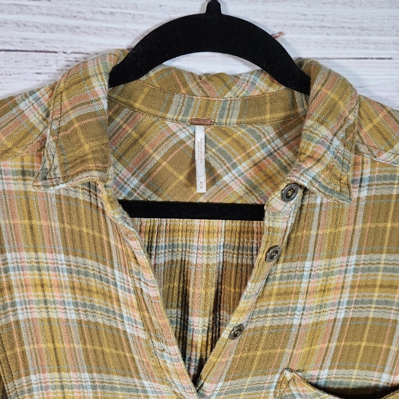 Free People olive green plaid button down top - Picture 9 of 16